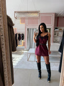 Vestido Suede Com Renda