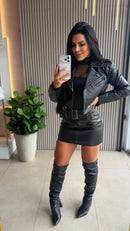 Conjunto Casaco/Saia Courino Ziper
